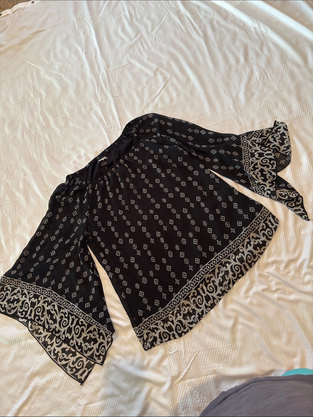 Wrangler Black Blouse with Ivory Border Motif